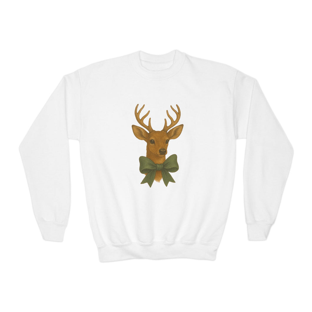 Youth Deer Crewneck Sweatshirt, Cozy Holiday Gift, Kids Sweatshirt, Winter Fashion, Animal Sweatshirt, Christmas Apparel