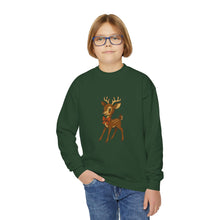 Load image into Gallery viewer, Youth Reindeer Crewneck Sweatshirt, Cozy Winter Apparel, Holiday Gift for Kids, Christmas Sweatshirt, Cute Animal Design