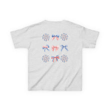 Load image into Gallery viewer, Patriotic Kids T-Shirt with Bows and Fireworks