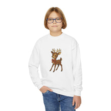 Load image into Gallery viewer, Youth Reindeer Crewneck Sweatshirt, Cozy Winter Apparel, Holiday Gift for Kids, Christmas Sweatshirt, Cute Animal Design