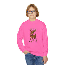 Load image into Gallery viewer, Youth Reindeer Crewneck Sweatshirt, Cozy Winter Apparel, Holiday Gift for Kids, Christmas Sweatshirt, Cute Animal Design