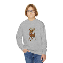 Load image into Gallery viewer, Youth Reindeer Crewneck Sweatshirt, Cozy Winter Apparel, Holiday Gift for Kids, Christmas Sweatshirt, Cute Animal Design